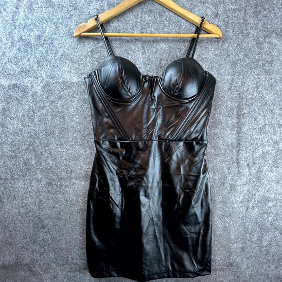 Rose Velvet Corset Dress Medium Black Pleather Goth Witchy BDSM PU Vegan Leather - Picture 1 of 7